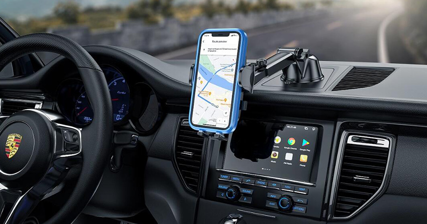 Metode pemasangan braket ponsel mobil.